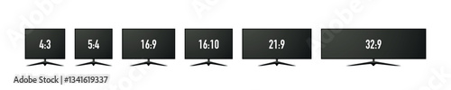 Monitor aspect ratios, screen size comparison, 4:3, 5:4, 16:9, 16:10, 21:9, 32:9, widescreen, ultrawide, display.