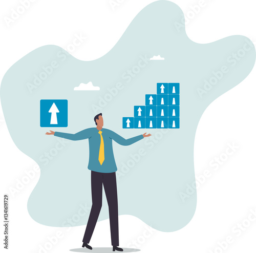 Business growth, career improvement or investment earning profit, personal development, growing business or leadership effort .character for design