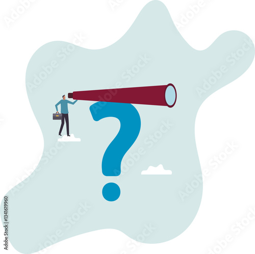 Curiosity explore unknown, search for solution or new business opportunity, seek for success concept,character for design