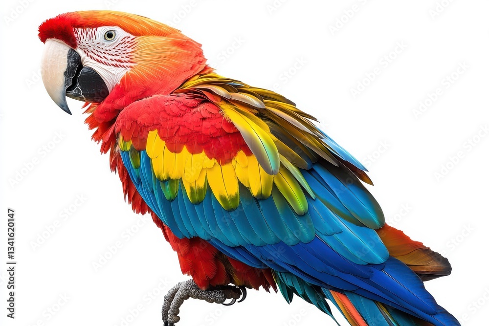 Fototapeta premium Colorful macaw parrot with vibrant feathers isolated on transparent background, ideal for tropical and exotic design projects