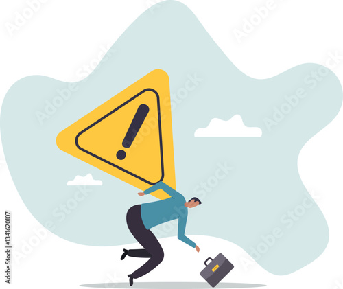 Caution or mistake attention, risk alarm with exclamation point symbol, error or failure warning, bankruptcy notice alert,character for design