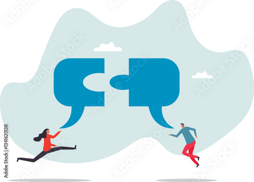 Communicate solution to solve problem, agreement, teamwork or cooperation, conversation message,business concept.character for design