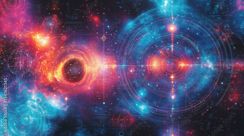 Obraz premium Cosmic Nebula: Red And Blue Galactic Whirlpool