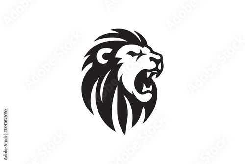 black and white color angry lion icon vector silhouette illustration 