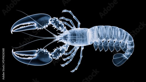X-Ray Lobster: A unique X-ray image of a lobster against a black background, revealing its intricate skeletal structure and fascinating details.