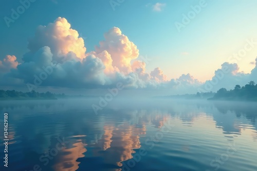 Wallpaper Mural High-level clouds drift apart over Duckpool's calm waters, soft, landscape, misty Torontodigital.ca