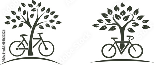 a sustainable lifestyle logo with a bicycle and a tree set