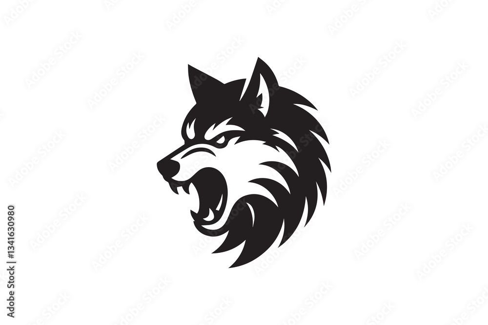 Naklejka premium black and white color angry wolf icon vector silhouette illustration