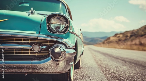 A vintage road trip with classic cars and retro decor