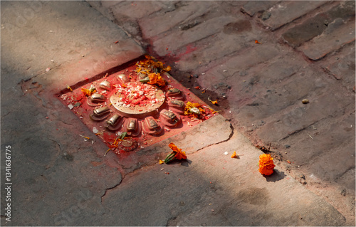 A religious street shrine commonly found in Kathmandu and other places in Nepal