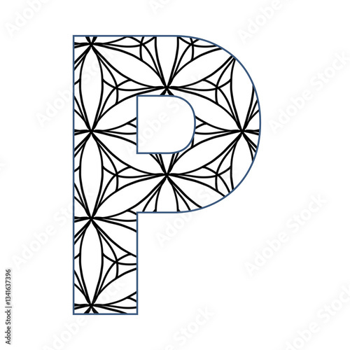 Mandala alphabet letter coloring book for adults vector illustration.