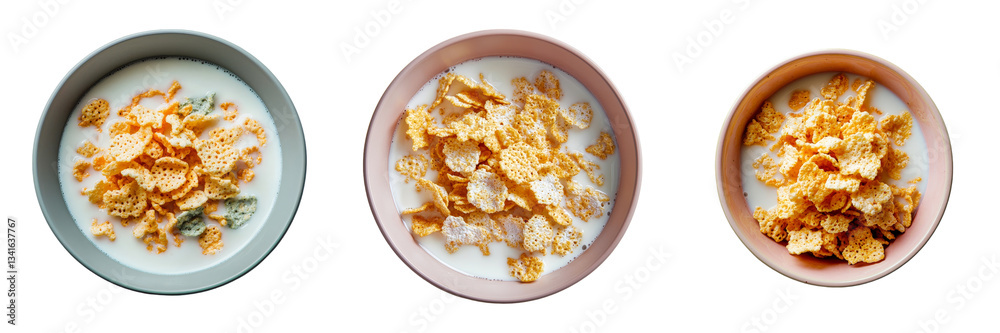 Isolated on a transparent background is a white bowl of caramel cornflakes and milk, generated by Generative Ai Isolated on a transparent background is a white bowl of caramel cornflakes and milk, generated by Generative Ai