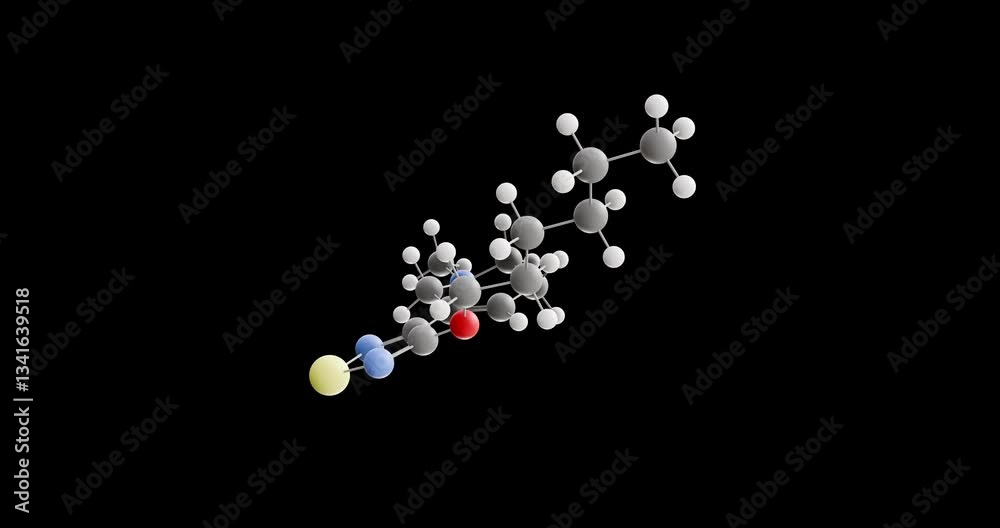 Xanomeline molecule, rotating 3D model of muscarinic agonists, looped video on a black background Xanomeline molecule, rotating 3D model of muscarinic agonists, looped video on a black background
