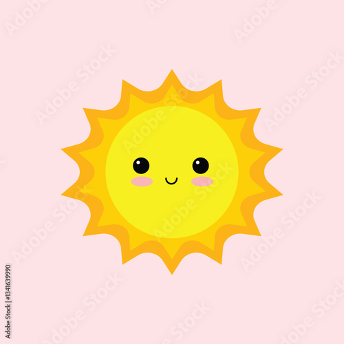 Cute cartoon sun. Design illustration of a cute smiling sun. summer weather forecast weather. Bright colored simple icon illustration graphic design elements in flat style