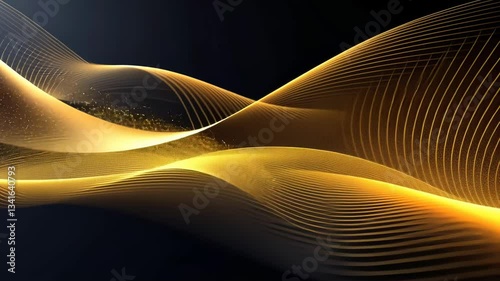 Abstract gold wave lines on black background
