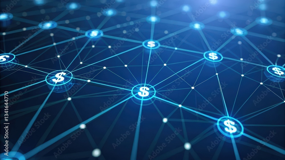 Digital network of dollar symbols illustrating financial connections and transactions. Digital network of dollar symbols illustrating financial connections and transactions.