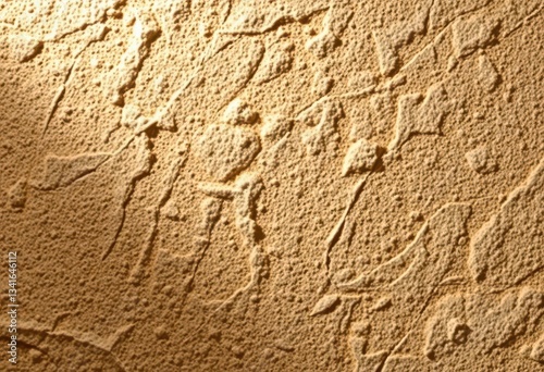 Rough, coarse sandstone surface with visible grains and subtle striations, dry, grain