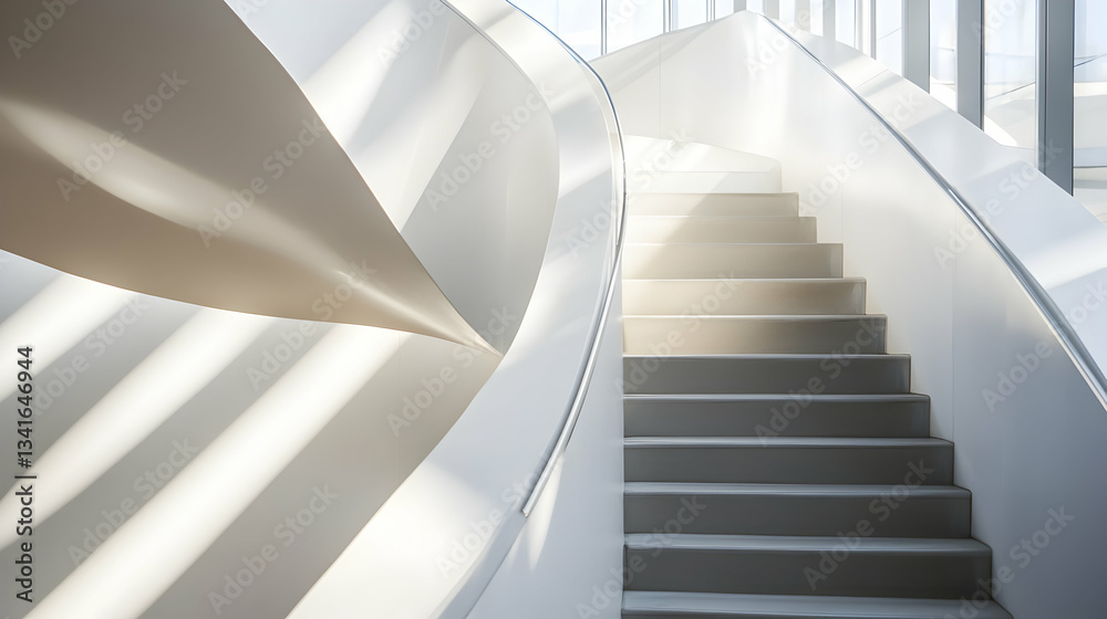 Fototapeta premium White Modern Staircase Interior with Sunlight