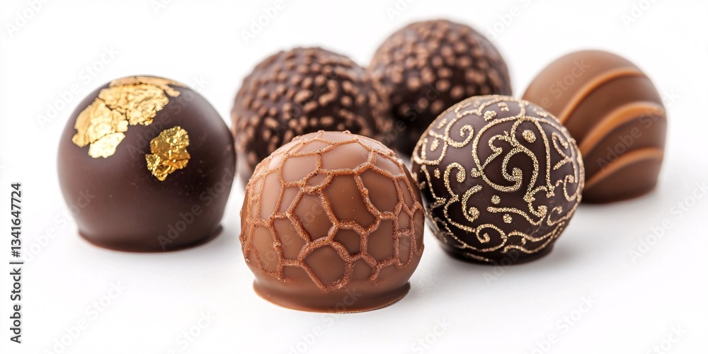 Exquisite Handcrafted Bonbons Featuring Elegant Patterns and Gold Accents Exquisite Handcrafted Bonbons Featuring Elegant Patterns and Gold Accents