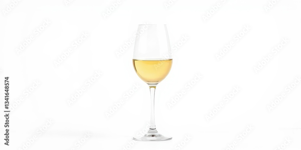 A pristine glass of white wine, elegantly isolated against a pure white backdrop, object, food A pristine glass of white wine, elegantly isolated against a pure white backdrop, object, food