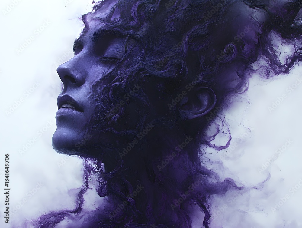 Fototapeta premium Dreamlike Aura: A young individual, immersed in a cloud of ethereal smoke, gazes into the distance with an expression of quiet contemplation. Evoking a sense of mystery and introspection.