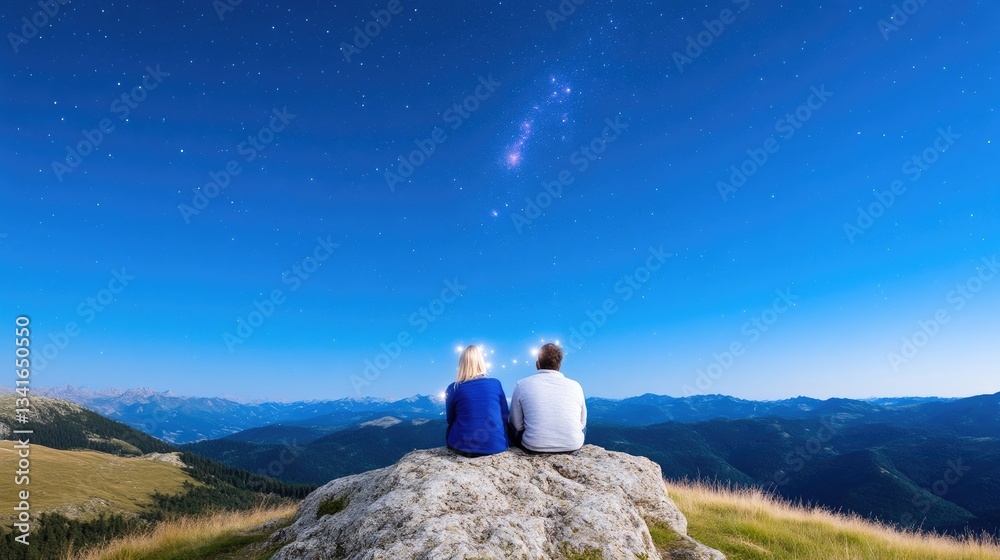 Obraz premium Couple Viewing Stars in Mountains at Night