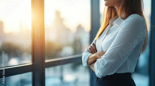 A Businesswoman Contemplates Her Future, Arms Crossed, Gazing Out A Large Window At A Sun-drenched Cityscape, Bathed In Warm Golden Light Free Download A Businesswoman Contemplates Her Future, Arms Crossed, Gazing Out A Large Window At A Sun-drenched Cityscape, Bathed In Warm Golden Light - GFXLoad