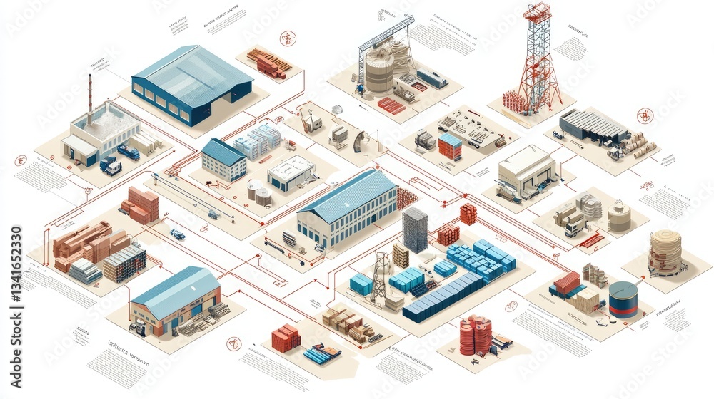Obraz premium A detailed infographic representing the supply chain process, from production to delivery.