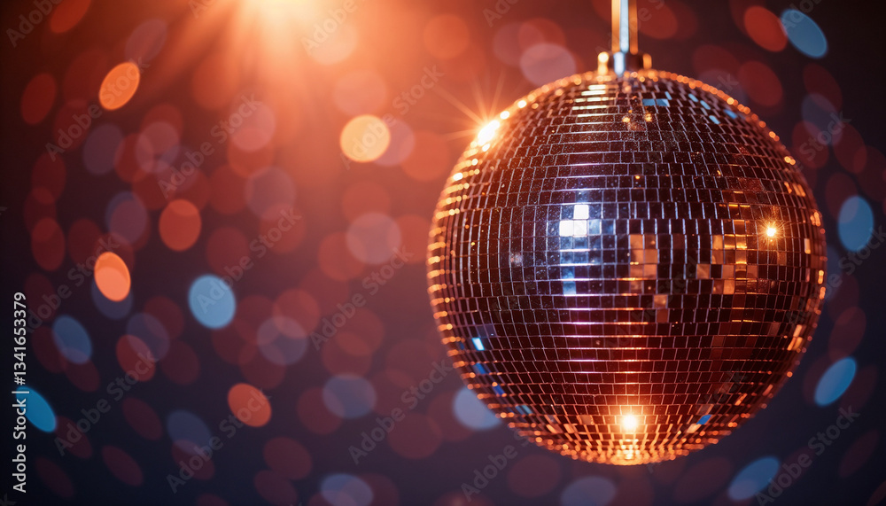 Obraz premium Shiny disco ball reflecting lights in vibrant party atmosphere 