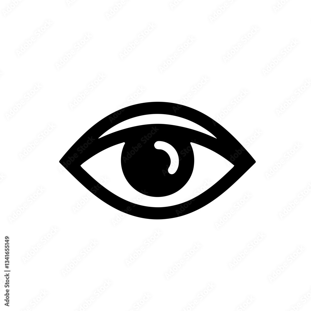 Vector black and white silhouette of an open eye, made with minimalistic strokes Vector black and white silhouette of an open eye, made with minimalistic strokes