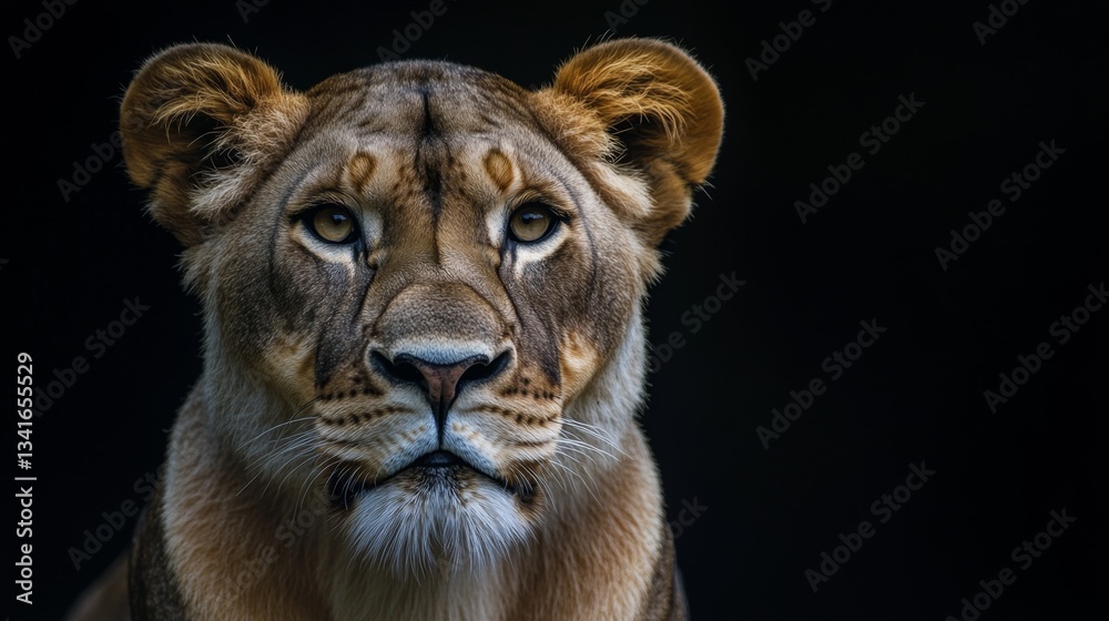 Fototapeta premium Lioness intense stare african savanna gigapixel image natural habitat close-up majestic beauty