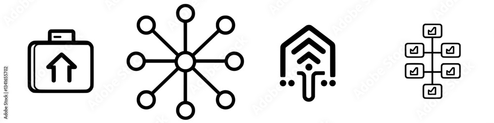 Visual representation of data flow and connectivity through various icons on a clean background Visual representation of data flow and connectivity through various icons on a clean background