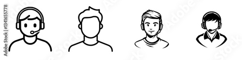 Different styles of headset-wearing individuals depicting various support roles in a modern workplace environment