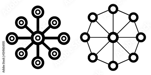 Unique geometric patterns displaying network connections and nodes in black and white design suitable for various applications