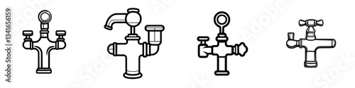 Different styles of faucets displayed in a simple layout showcasing modern plumbing design options