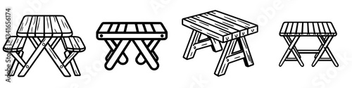 Different designs of wooden folding tables suitable for outdoor activities and gatherings during summer months