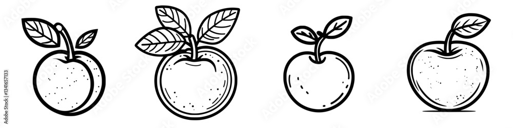 Various hand-drawn apple designs showcasing different styles, shapes, and details in a simple artistic presentation Various hand-drawn apple designs showcasing different styles, shapes, and details in a simple artistic presentation