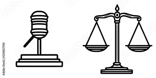Symbols of justice with a gavel and scales representing law and order in legal system