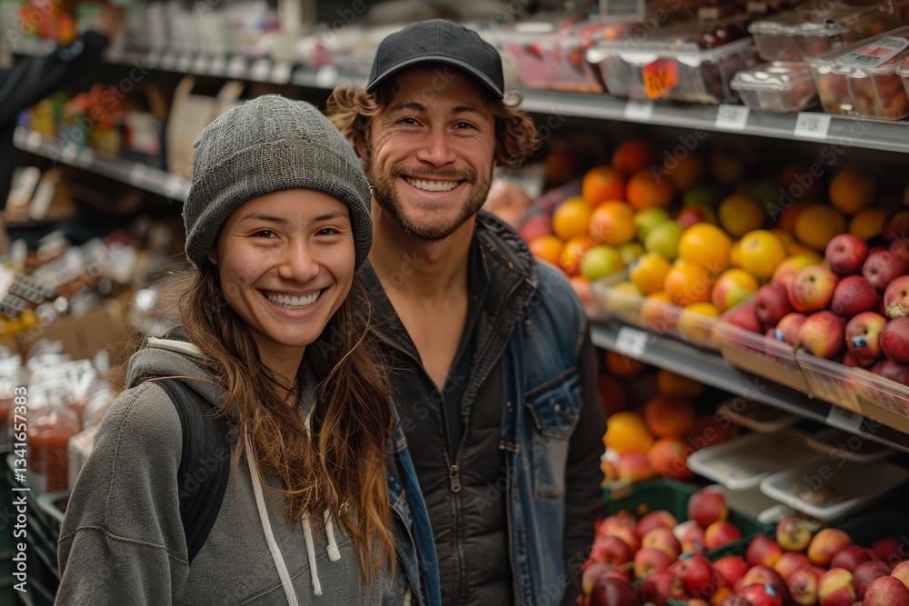 A cheerful duo works on fresh meals in a rustic atmosphere, while a couple appreciates the variety of colorful fruits at a local farmers' market. A cheerful duo works on fresh meals in a rustic atmosphere, while a couple appreciates the variety of colorful fruits at a local farmers' market.