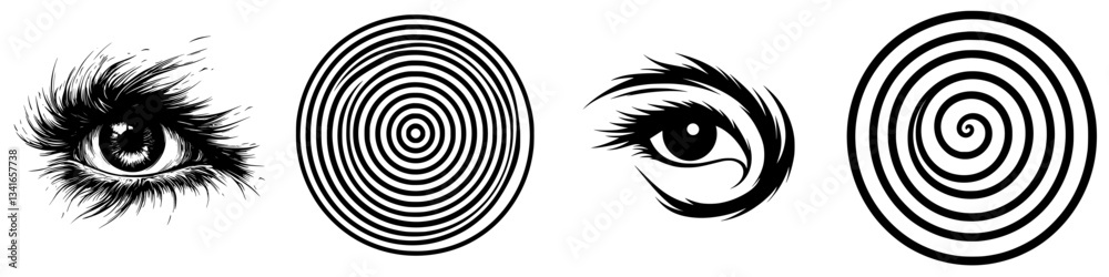 Eye designs featuring intricate patterns showcasing artistic expression and visual creativity in black and white Eye designs featuring intricate patterns showcasing artistic expression and visual creativity in black and white