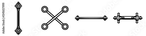 Various industrial connection parts displayed on a plain background showcasing different shapes and designs