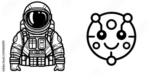 Astronaut in space suit alongside abstract symbol representing technology and innovation