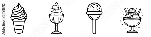 Various styles of ice cream served in different bowls and cones at a summer festival