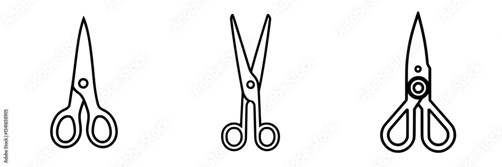 Various types of scissors displayed in a minimalist style with a focus on shape and design