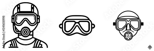 Various types of protective masks and goggles used in hazardous environments during safety training sessions