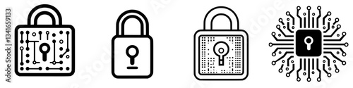 Various lock designs showcasing digital security concepts in a tech-themed composition
