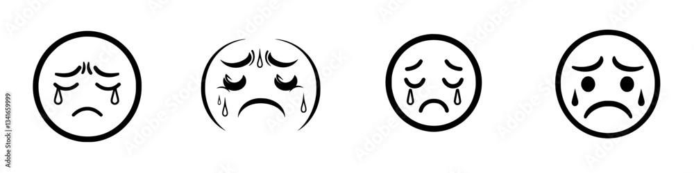 Various expressions of sadness depicted through emoticons in a simple black and white style Various expressions of sadness depicted through emoticons in a simple black and white style