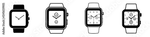 Multiple watch designs showcasing varying styles and features in a minimalistic approach