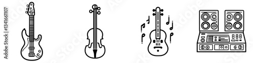 Various musical instruments represented in simple line art style showcasing diversity in sound and creativity