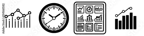 Visual representations of data analysis tools and metrics showcasing time management and progress monitoring in a business environment